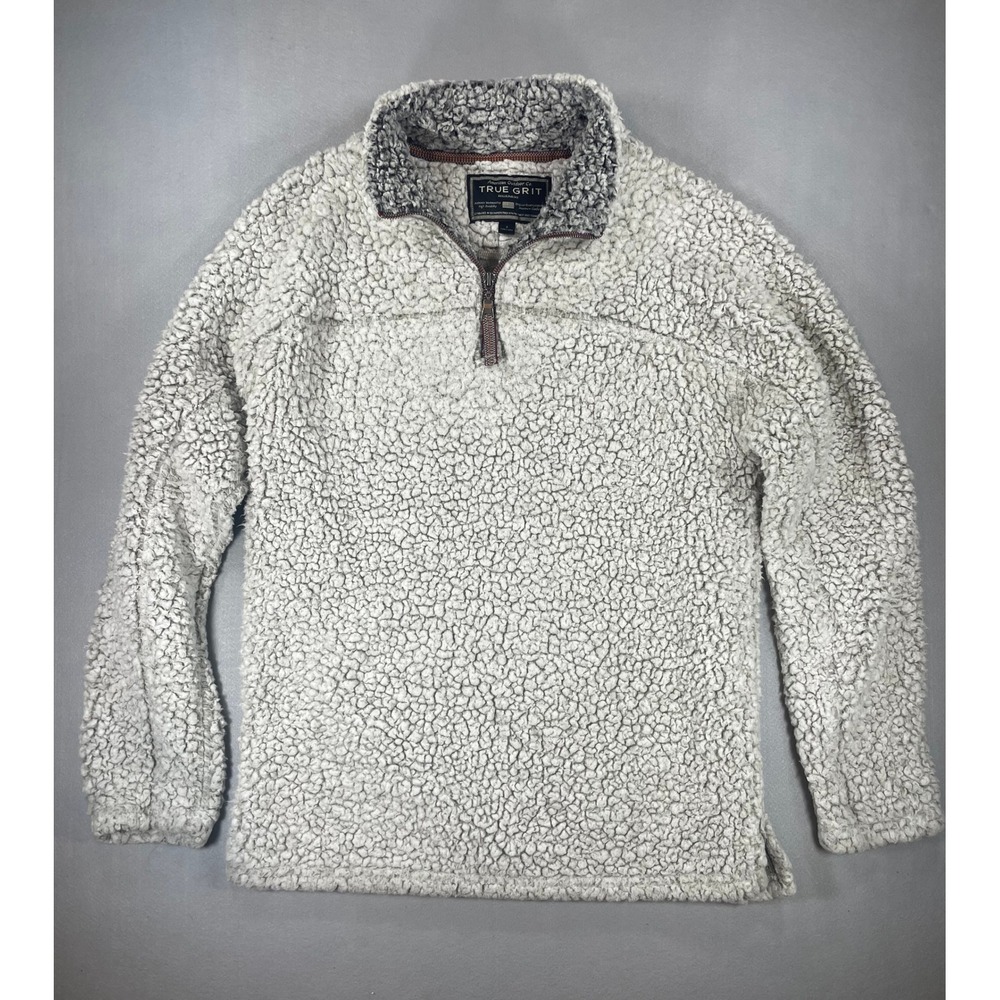 True Grit Frosty Tipped Sherpa Fleece Quarter Zip Pullover Gray‎ White Small